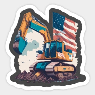 Excavator Dad Shirt American Flag Sticker